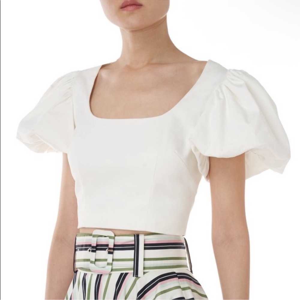 NWT AMUR Jacey Puff Sleeve Crop Top Back Button Pillow